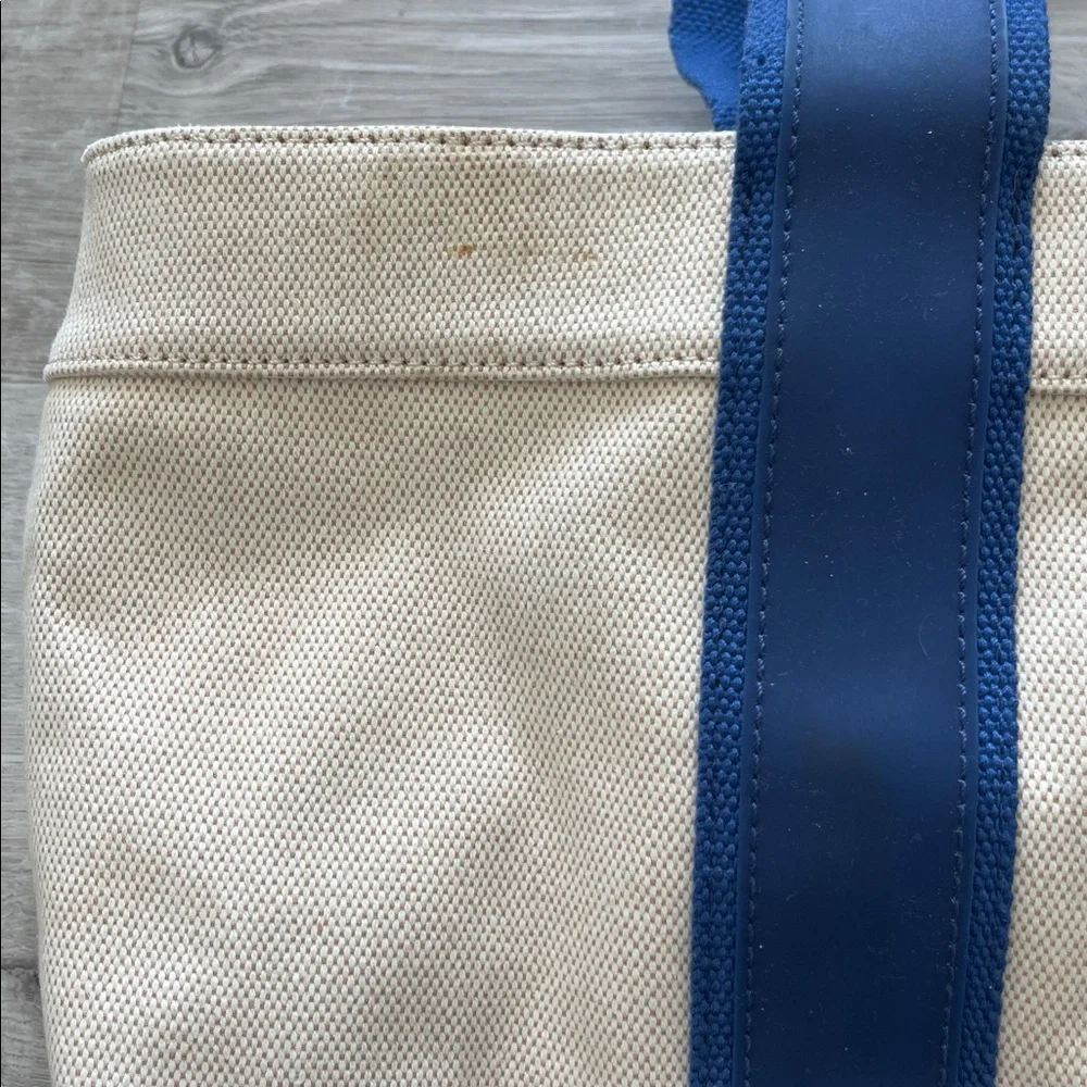 Tory Burch Large Ivory Canvas & Blue Vinyl Shoulder Beach Tote Bag Handbag - Picture 6 of 15